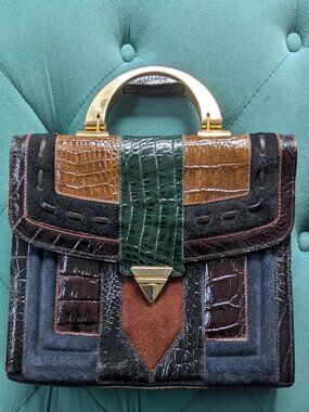 Vintage leather and suede satchel made in Italy